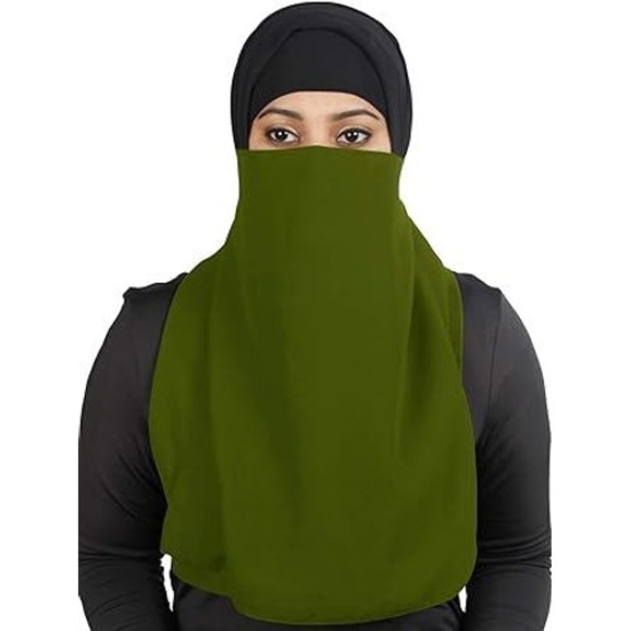 Olive Green Niqab Face Veil Hijab Islamic Head Covering Modest Fashion GREEN - Picture 1 of 2